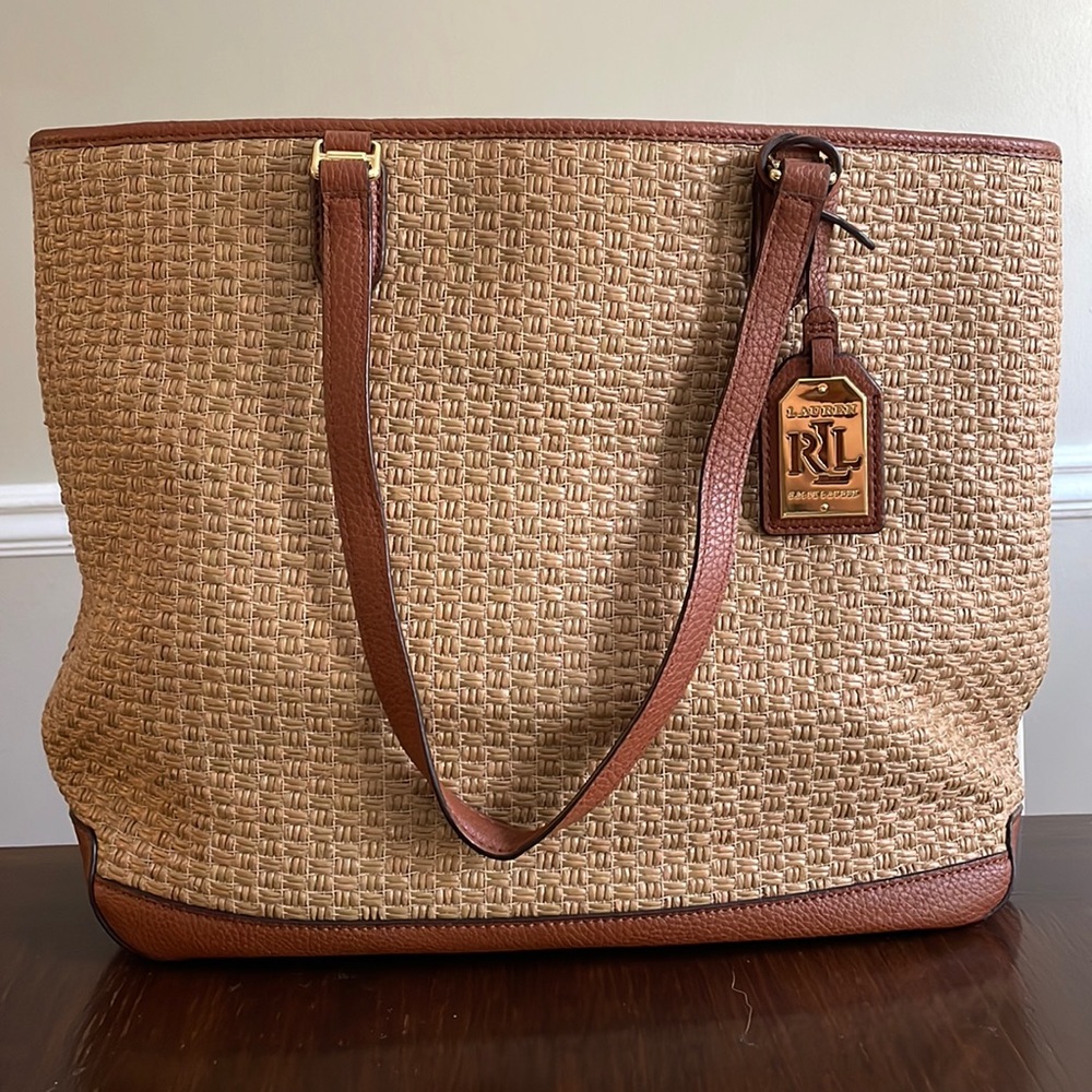 Ralph Lauren Woven Straw Tote in Brown